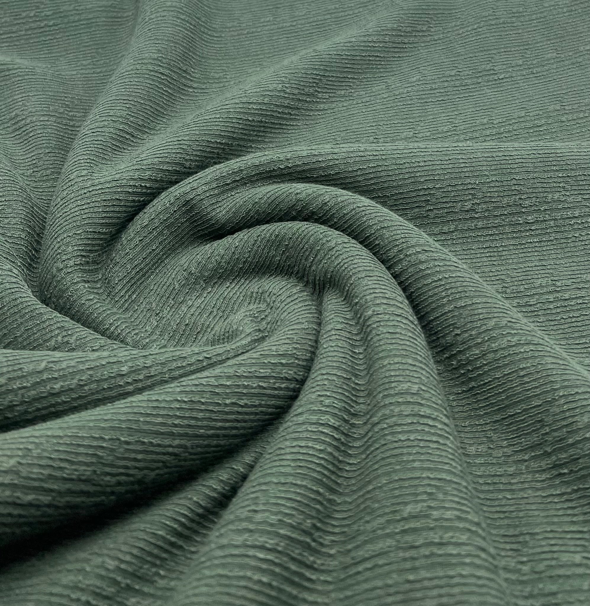 Khaki Green Soft Striped Textured Stretch Fabric - T9 Fabrics